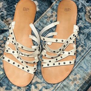 BP Cream Studded Strappy Casual Bohemian Edgy Grommet Sandals 10 GUC